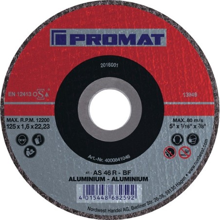 Disque à tronçonner SG ALU D125x1 mm droit aluminium perçage 22